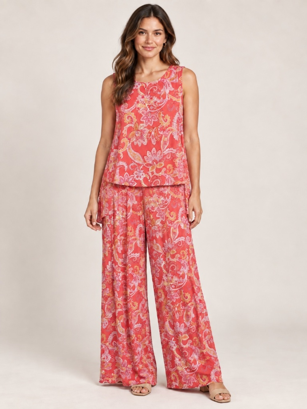 Dear Scarlett Sunkissed Coral Paisley Two-Piece Pant Set